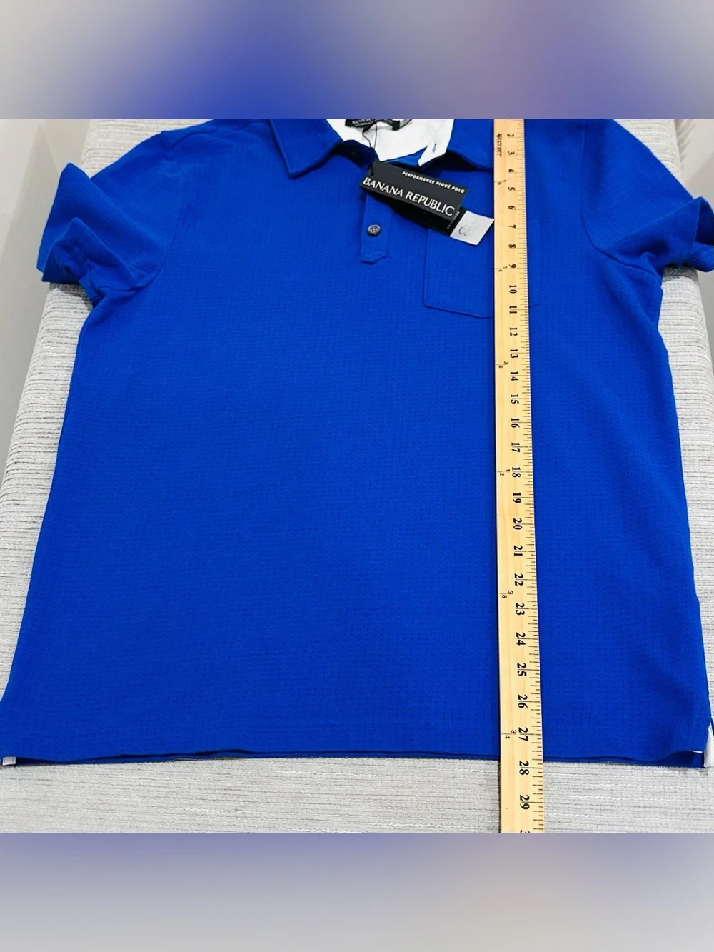 Banana Republic Men's Performance Pique Polo Shirt Royal Blue Chest Pocket Sz M